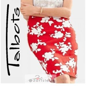 PENCIL SKIRT TALBOTS RED AND WHITE FLORAL